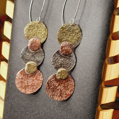 Handmade earrings new, mixed metals, 7.5 cm length