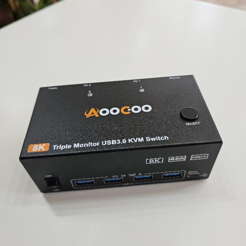 AOOCOO KVM203DH KVM switch for 2 computers to 3 monitors, USB 3.0, 8K@60Hz