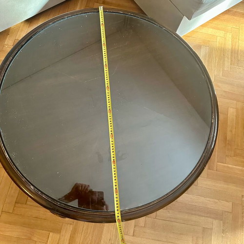 Antique solid coffee table used, French origin circa 1925, Ø 88 cm