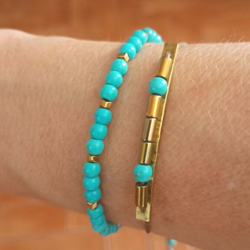Bracelets from haolite and hematite, new, turquoise color, set of 2
