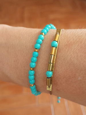 Bracelets from haolite and hematite, new, turquoise color, set of 2