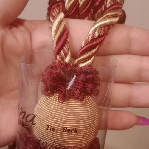 Large curtain tiebacks new in burgundy, gold, and copper colors