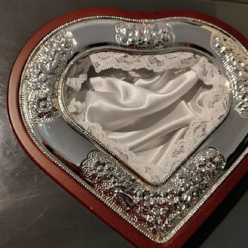 Silver wedding crown box heart-shaped new with satin fabric
