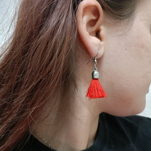 Earrings red tassels with silver detail like new