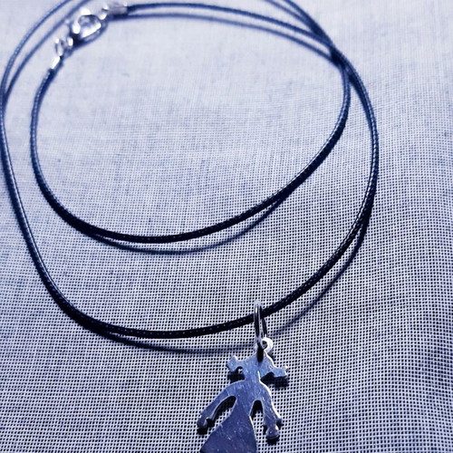 Girl pendant necklace silver 925 with black cord, handmade