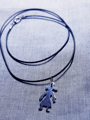 Girl pendant necklace silver 925 with black cord, handmade