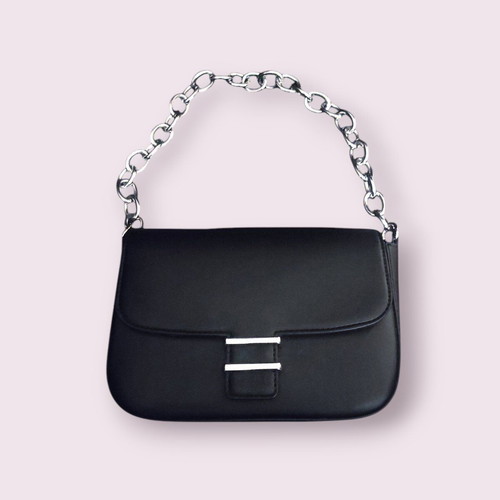 Bershka shoulder bag with thick chain like new, black and silver