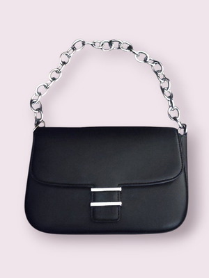 Bershka Τσαντάκι Ώμου με χοντρή αλυσίδα σαν καινούργιο, μαύρο και ασημί