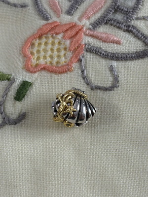 Pandora Ariel shell charm, gold and silver