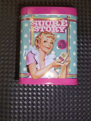 Vintage metal storage tin Sucré Story by Natives, new