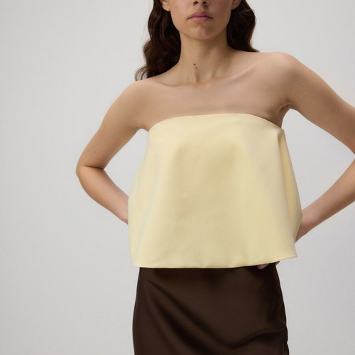 Reserved top with bare shoulders, butter yellow, size L, like new
