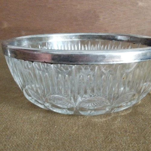 Vintage Crystal Salad Bowl 23cm with Silver Rim like new plus Bonus Small Bowl