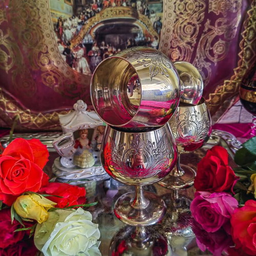 Vintage English silver plated baroque style goblets set of 6