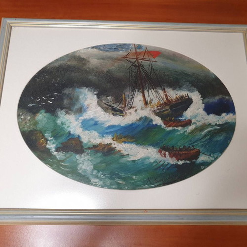 1931 oil painting used, signed by M. Konstantaras