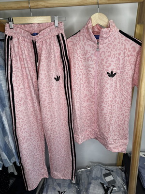 Adidas leopard pink women's sportswear set with short-sleeve zip jacket and pants new