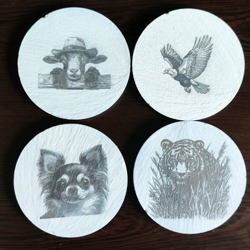 Coasters new, laser engraved, stone
