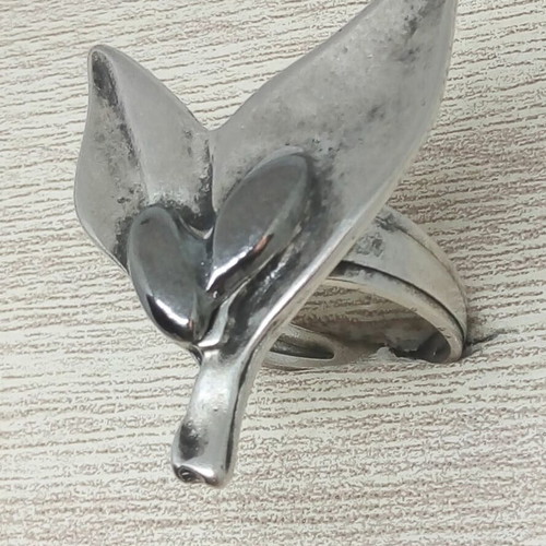 Handmade Olive Leaves Statement Ring with Dark Metallic Detail, Adjustable