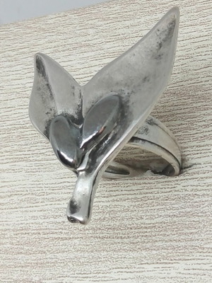 Handmade Olive Leaves Statement Ring with Dark Metallic Detail, Adjustable