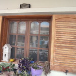 Wooden window frames used, solid mahogany with double glass