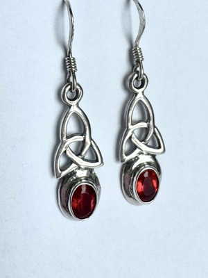 Celtic Knot Garnet Drop Earrings 925 Sterling Silver like new