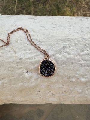 Oxette necklace new rose gold with black and blue crystals