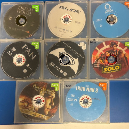 Blu-ray and DVD discs used, set of 7 Blu-ray and 1 DVD without covers