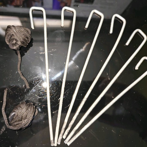 Camping Pegs used, set of 6 with 2 cords