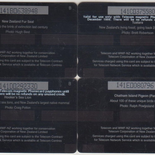 New Zealand WWF phone cards set of 4 used