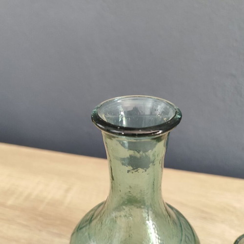 Vintage glass carafe with wine glass used