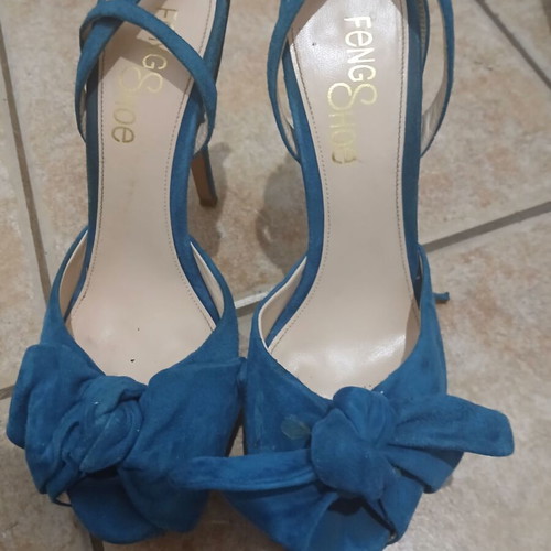 Fengshot women's blue high-heeled sandals, size 40