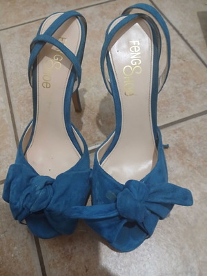 Fengshot women's blue high-heeled sandals, size 40