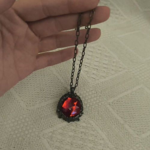 Gothic necklace used, red and silver