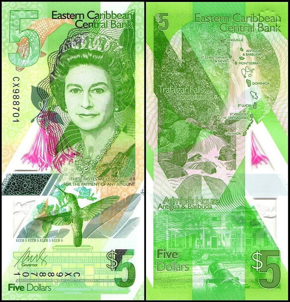 EASTERN CARRIBEAN STATES - 5 Dollars 2021 - Polymer - UNC