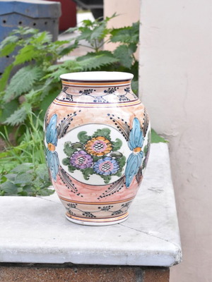 Traditional Skyros Handmade Ceramic Vase used with painted flowers