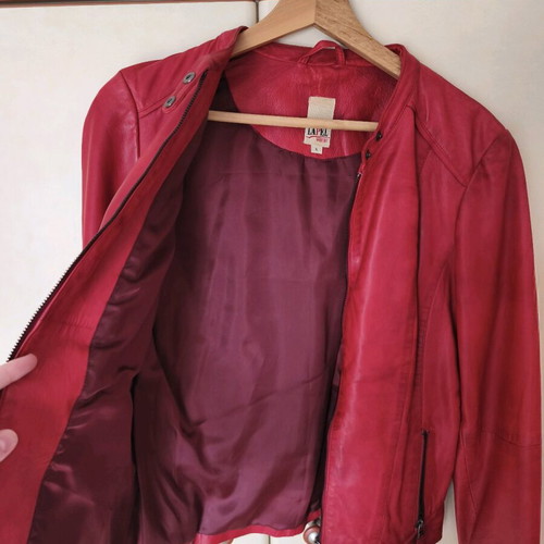 Lapel Red Leather Jacket L Size Slim Fit Like New