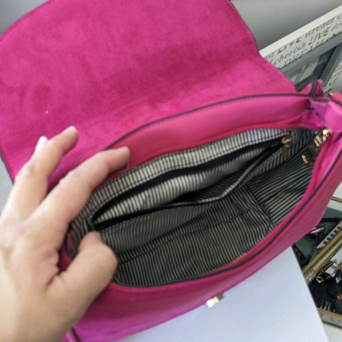 Fuchsia crossbody bag with suede texture techno leather like new