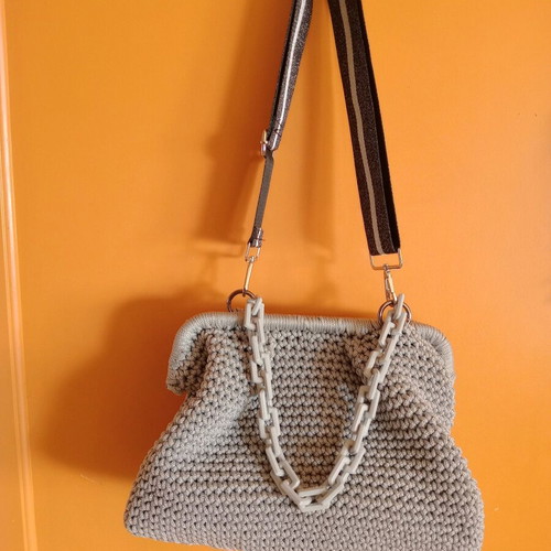 Handmade handbag new, gray with silver details