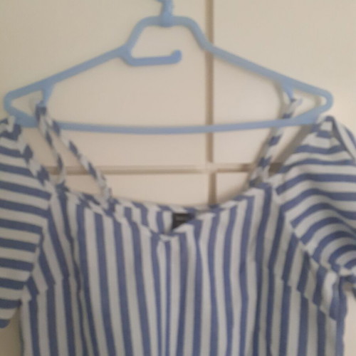 Summer striped blouse with straps and side sleeve new, blue