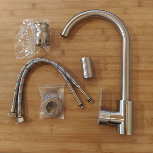 Kitchen faucet with high curved neck, new, brushed inox finish