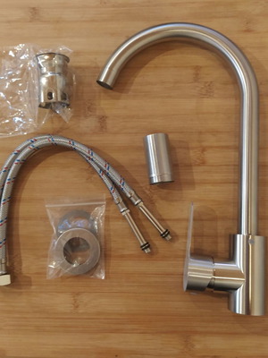 Kitchen faucet with high curved neck, new, brushed inox finish
