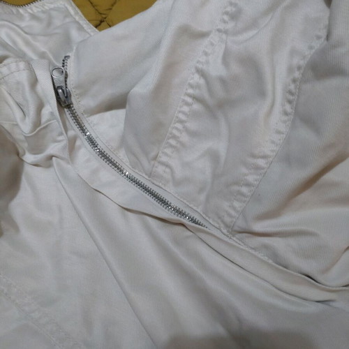 Bershka women's jacket used with detachable hood, white and beige, size M