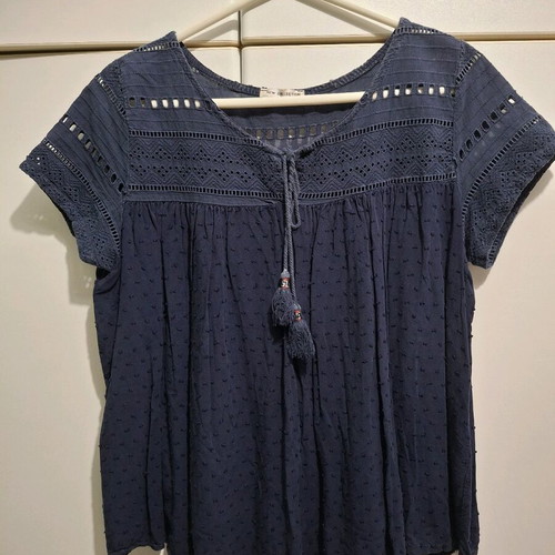 Zara short sleeve blue blouse with tassels used