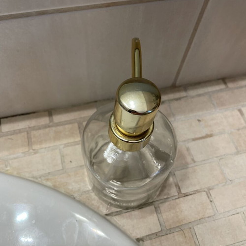 Zara Home glass soap dispenser like new with gold pump