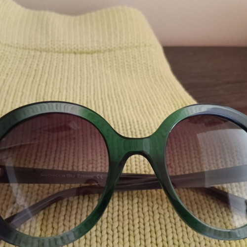 Rebecca Blu sunglasses with oval gradient lenses, deep cypress color