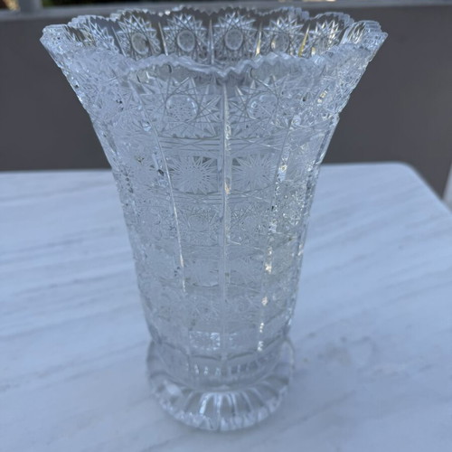 Vintage cut crystal vase like new, heavy hand-carved