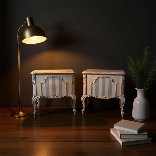 Pair of refurbished night stands with Rococo details