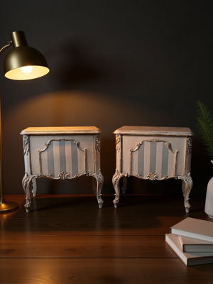 Pair of refurbished night stands with Rococo details