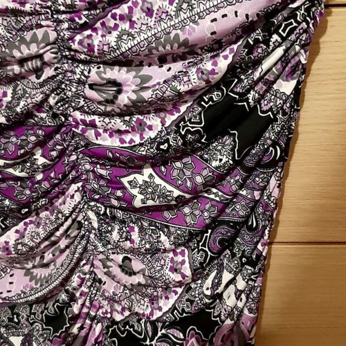 Cocktail dress draped, elastic, printed purple, medium/large, like new