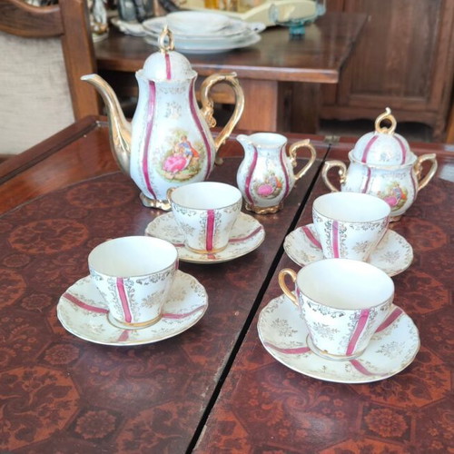 Vintage porcelain coffee set with gilding, 11 pieces, 1960s-70s