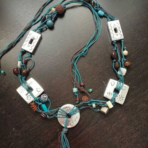 Belt with cords, beads and metal elements like new, adjustable 1.28cm